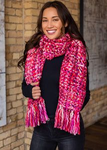 Pink/Fuschia Loom Woven Long Scarf