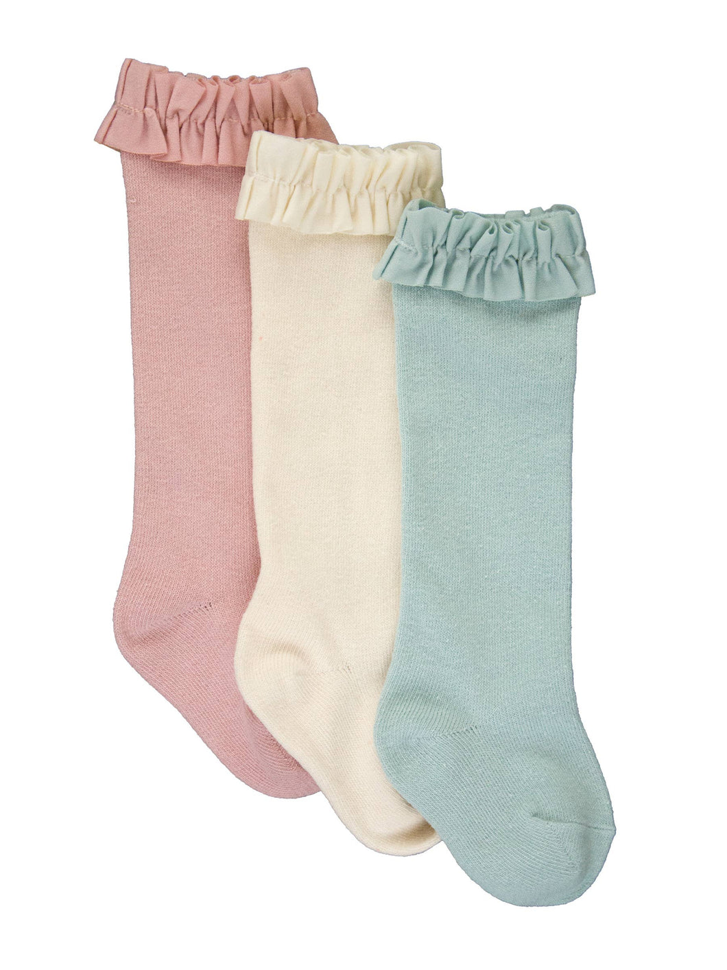 Girls 3-Pack Knee High Ruffle Socks - Mauve, Cloud Blue, & Ivory