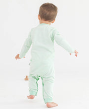 Load image into Gallery viewer, Baby Tiny Mint Stripe Knit Henley Pocket Romper
