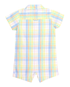 Baby Boys Clubhouse Plaid Short Sleeve Woven Button-Up Romper