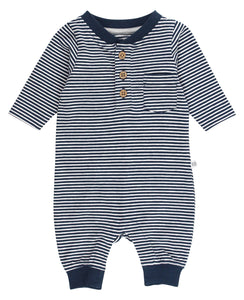 Baby Tiny Navy Stripe Knit Henley Pocket Romper