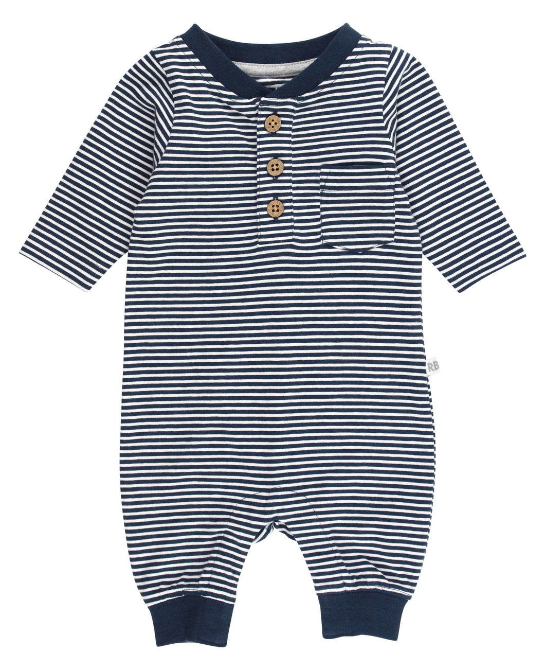 Baby Tiny Navy Stripe Knit Henley Pocket Romper