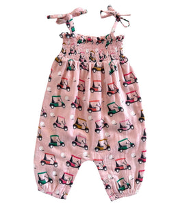 Pink Golf Cart / Organic Smocked Jumpsuit (Baby - Kids)