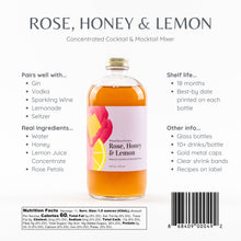 Load image into Gallery viewer, Rose Honey Lemon Cocktail Mixer and Mocktail Mixer, 16 fl oz
