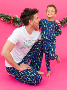 Boys Merry Blue Pines Bamboo Viscose Long Sleeve Pajama Set