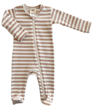 Load image into Gallery viewer, Tan Stripe / Organic Ribbed Zip Footie
