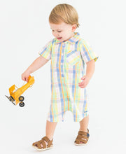 Load image into Gallery viewer, Baby Boys Clubhouse Plaid Short Sleeve Woven Button-Up Romper
