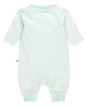 Load image into Gallery viewer, Baby Tiny Mint Stripe Knit Henley Pocket Romper
