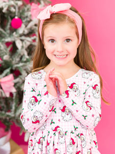 Girls Dear Santa Knit Long Sleeve Twirl Dress