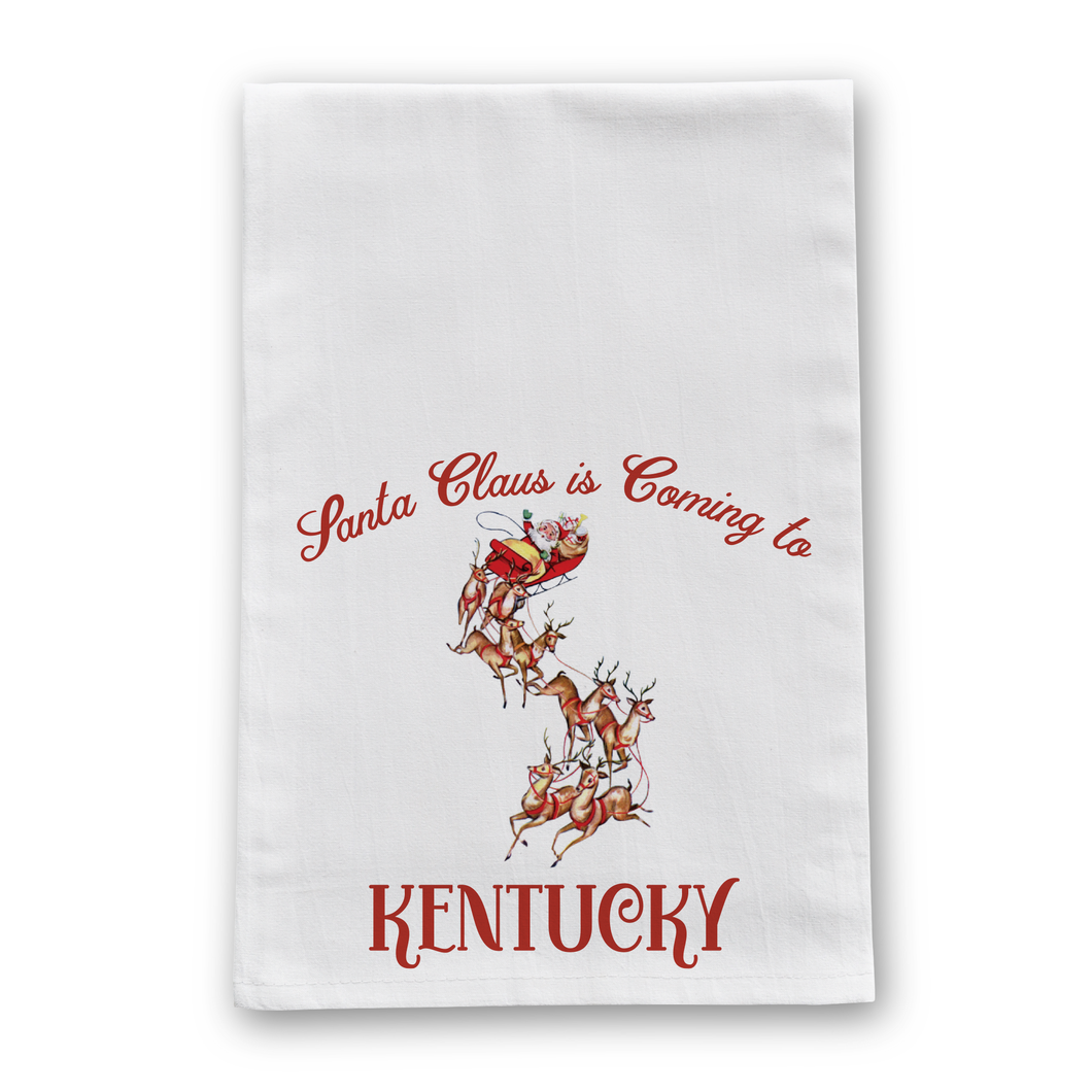 Santa Claus Is Coming To Kentucky Tea Towel