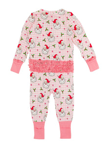 Baby Girls Dear Santa Bamboo Viscose Convertible Ruffle One Piece Pajama