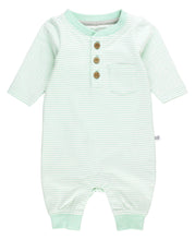 Load image into Gallery viewer, Baby Tiny Mint Stripe Knit Henley Pocket Romper
