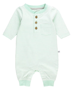 Baby Tiny Mint Stripe Knit Henley Pocket Romper