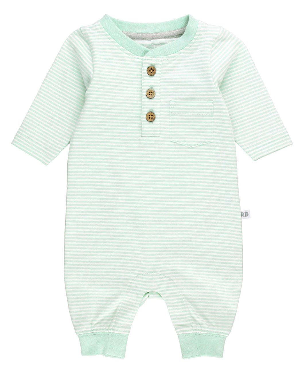 Baby Tiny Mint Stripe Knit Henley Pocket Romper