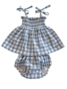 Blue Gingham / Organic Smocked Set (Baby - Kids)