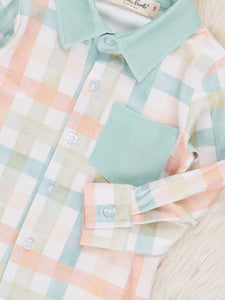 Peachy Mint Plaid Button-Up Shirt