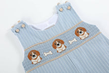 Load image into Gallery viewer, Light Blue Puppy Smocked Overalls
