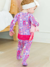 Load image into Gallery viewer, Baby Girls Rosy Ribbons Bamboo Viscose Footed Ruffle One Piece Pajama
