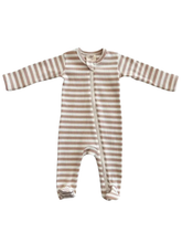 Load image into Gallery viewer, Tan Stripe / Organic Ribbed Zip Footie
