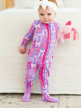 Load image into Gallery viewer, Baby Girls Rosy Ribbons Bamboo Viscose Footed Ruffle One Piece Pajama
