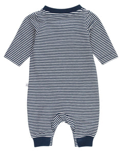 Baby Tiny Navy Stripe Knit Henley Pocket Romper