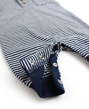 Load image into Gallery viewer, Baby Tiny Navy Stripe Knit Henley Pocket Romper
