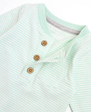 Load image into Gallery viewer, Baby Tiny Mint Stripe Knit Henley Pocket Romper
