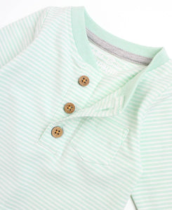 Baby Tiny Mint Stripe Knit Henley Pocket Romper