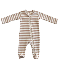 Load image into Gallery viewer, Tan Stripe / Organic Ribbed Zip Footie
