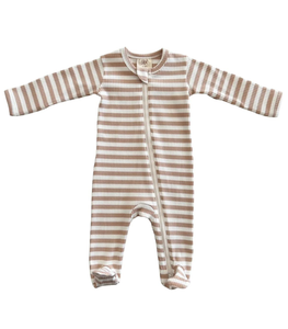 Tan Stripe / Organic Ribbed Zip Footie