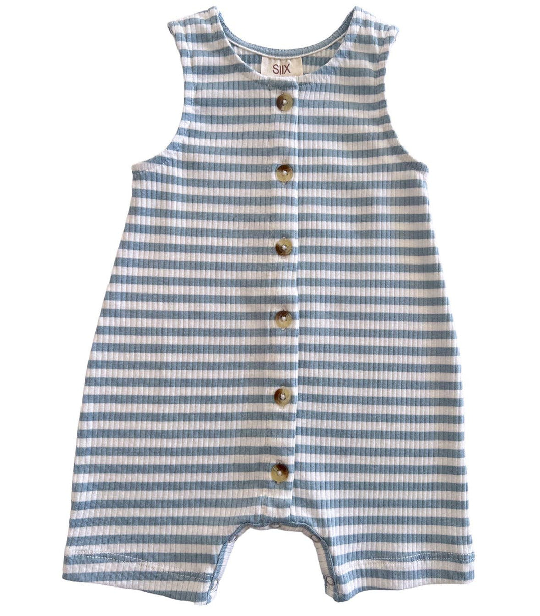 Dusty Blue Stripe / Organic Ribbed Bay Shortie (Baby - Kids)