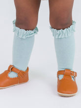 Load image into Gallery viewer, Girls 3-Pack Knee High Ruffle Socks - Mauve, Cloud Blue, &amp; Ivory
