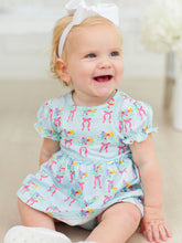 Load image into Gallery viewer, Baby Girls Bows and Bouquets Knit Puff Sleeve Skirted Romper
