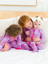 Load image into Gallery viewer, Baby Girls Rosy Ribbons Bamboo Viscose Footed Ruffle One Piece Pajama
