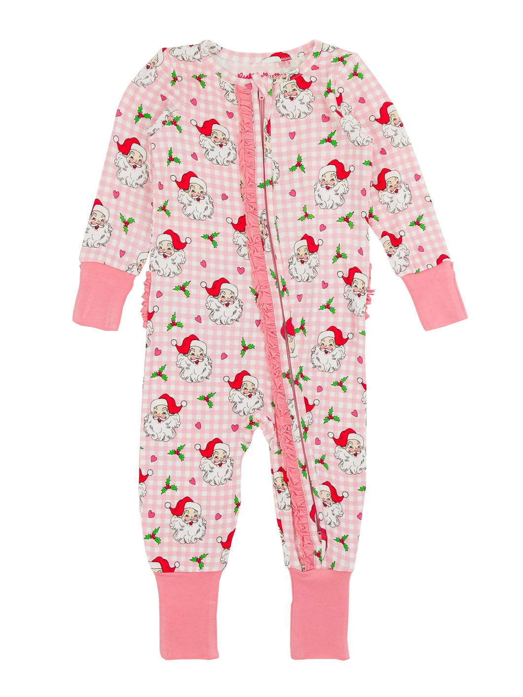 Baby Girls Dear Santa Bamboo Viscose Convertible Ruffle One Piece Pajama