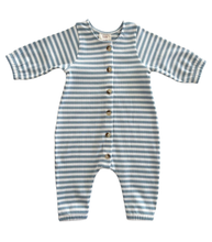 Load image into Gallery viewer, Dusty Blue Stripe / Organic Ribbed Long Sleeve Bay Jumpsuit
