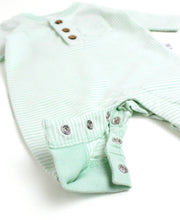 Load image into Gallery viewer, Baby Tiny Mint Stripe Knit Henley Pocket Romper
