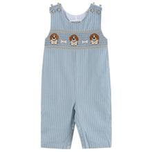 Load image into Gallery viewer, Light Blue Puppy Smocked Overalls
