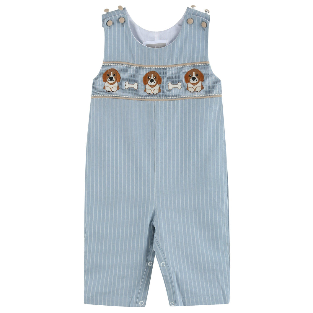 Light Blue Puppy Smocked Overalls