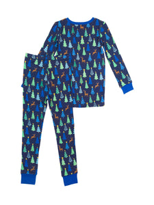 Boys Merry Blue Pines Bamboo Viscose Long Sleeve Pajama Set