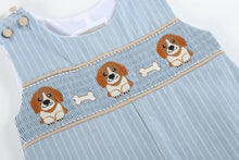 Load image into Gallery viewer, Light Blue Puppy Smocked Overalls
