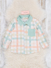 Load image into Gallery viewer, Peachy Mint Plaid Button-Up Shirt
