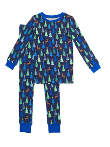 Boys Merry Blue Pines Bamboo Viscose Long Sleeve Pajama Set