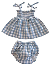 Load image into Gallery viewer, Blue Gingham / Organic Smocked Set (Baby - Kids)
