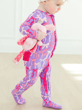 Load image into Gallery viewer, Baby Girls Rosy Ribbons Bamboo Viscose Footed Ruffle One Piece Pajama
