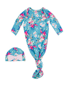 Baby Girls Fancy Me Floral Bamboo Viscose Knotted Ruffle Gown & Hat Set