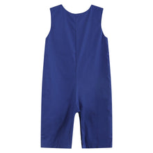 Load image into Gallery viewer, Royal Blue Santa and Sleigh Smocked Overalls
