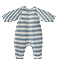 Load image into Gallery viewer, Dusty Blue Stripe / Organic Ribbed Long Sleeve Bay Jumpsuit
