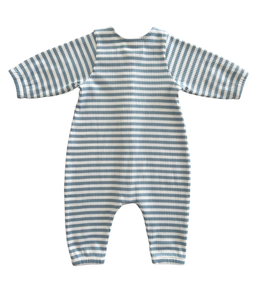 Dusty Blue Stripe / Organic Ribbed Long Sleeve Bay Jumpsuit