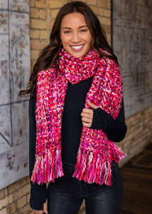 Pink/Fuschia Loom Woven Long Scarf